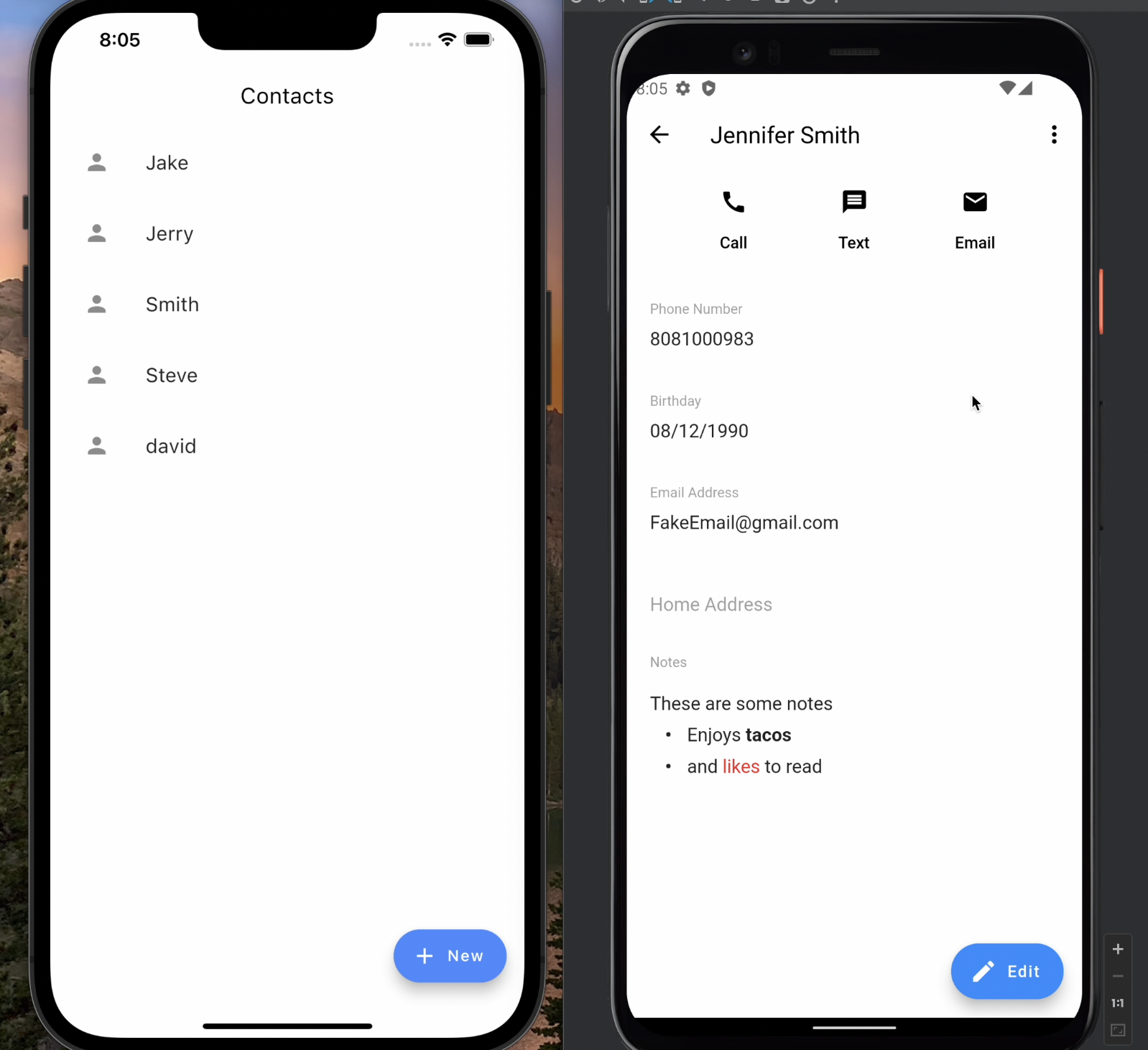 Contacts Mobile Application